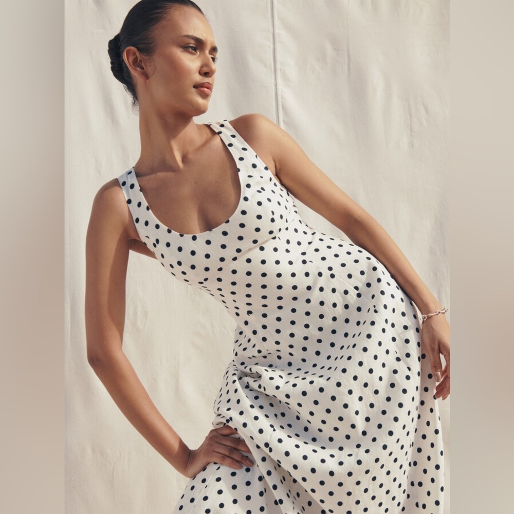 Reformation Jaylen Polka Dot Linen Maxi Dress in Malta size 6